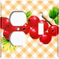 thumbnail image 4 of Metal Light Switch Plate Cover Gingham Cranberry Fruit Leaf Picnic Yellow FUT003, 4 of 13