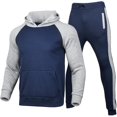 thumbnail image 1 of Mens Colorblock Tracksuit Hooded Pullover Tops Sweatpants Long Trousers Sports Jogging Running Sweatshirt Actiewear Outfit Set, 1 of 2