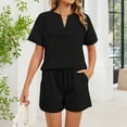 thumbnail image 2 of Lumtrix Women 2 Piece V Neck Matching Lounge Sets Clothing Spring Short Sleeve Shirt And Shorts 2026 Summer Airport Outfit Black XL, 2 of 8