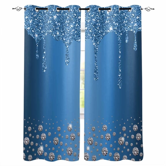 Modern Blue Blackout Curtains 45 Inches Long, Abstract Diamond Luxury Gradient Thermal Insulated Black Out Curtains, Darkening Window Curtain Drapes for Bedroom Living Room 52"x45" 2 Panels