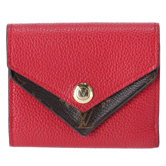 Pre-Owned Louis Vuitton Double V Compact Trifold Wallet M64419 Ruby Red Brown Monogram