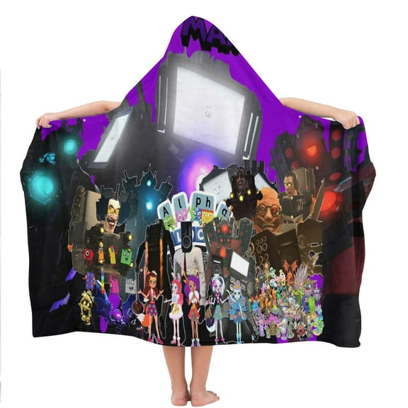 Titan TV Man Skibidi Toilet Hooded Kids Beach Towels Toddler Microfiber Bath Hat Swim Cover-ups Poncho Absorbent Pool Wrap