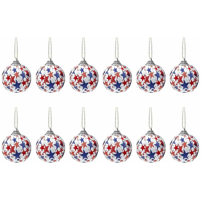 12 piezas de adornos colgantes de bolas para el Día de la Independencia, bolas envueltas en tela patriótica para árbol de Navidad de fiesta B