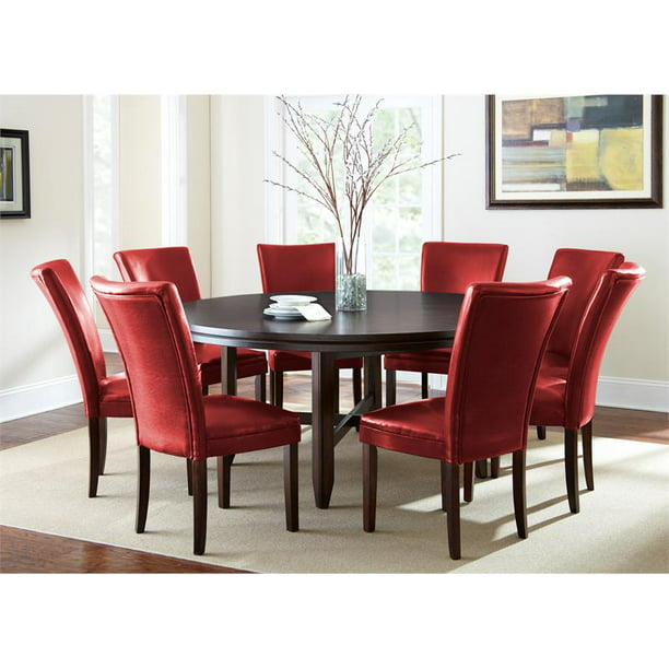 Hartford Dark Oak 9 Piece Dining Set, Red Dining Table And Chairs