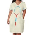 thumbnail image 2 of Vestido vintage retro de raqueta de tenis de madera para mujer, ropa holgada con bolsillos, vestidos de verano, falda S, 2 of 6