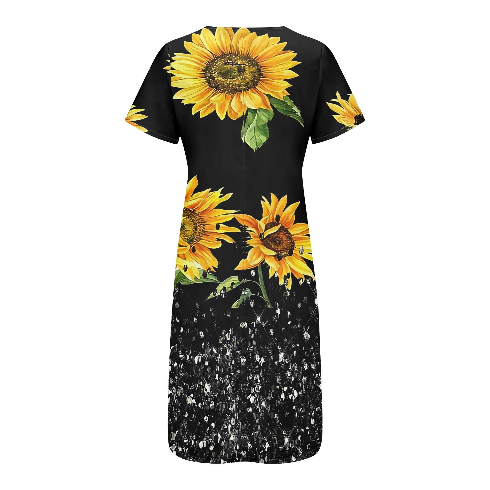 【新品タグ付き】Sunflower-Printed Midi Dress XS SXAURA Women's V-Neck Short Sleeve Sunflower Print Dress