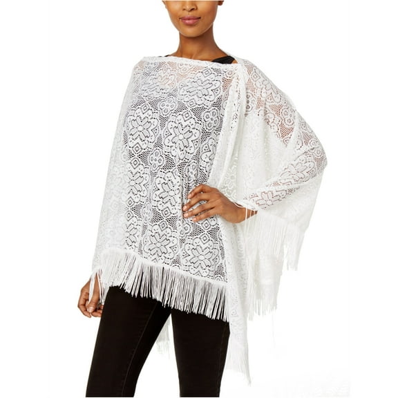 I-N-C Womens Two-way Poncho Sweater, White, One Size