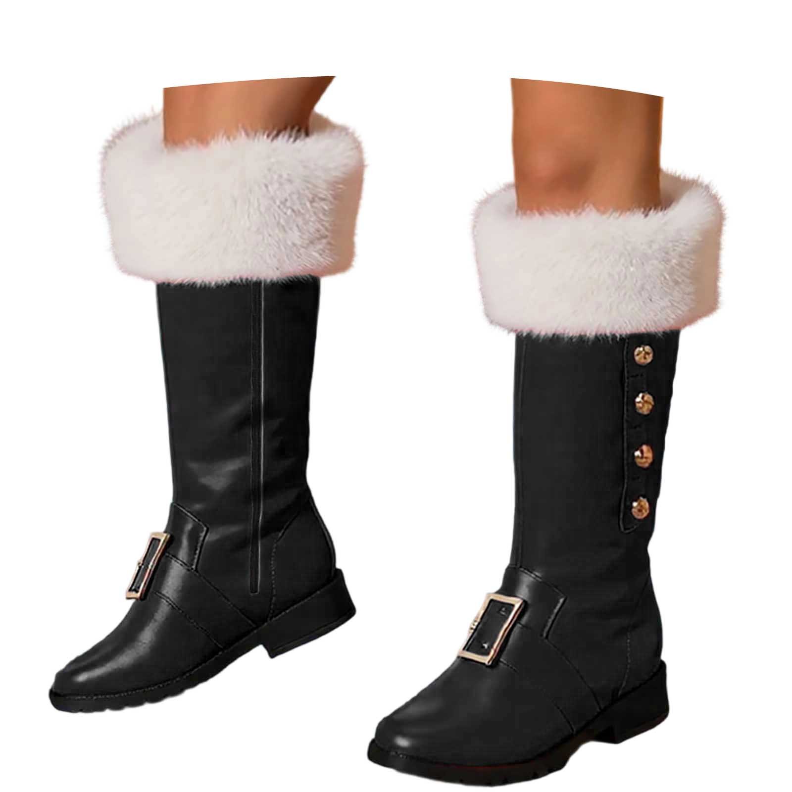Gyexs Santa Boots Women Men Christmas Shoes Wide Calf Furry Suede