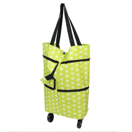 Folding Shop Bag - Unique Bargains Household Polyester Dot Pattern Reusable Folding Shopping Tote Bag Trolley