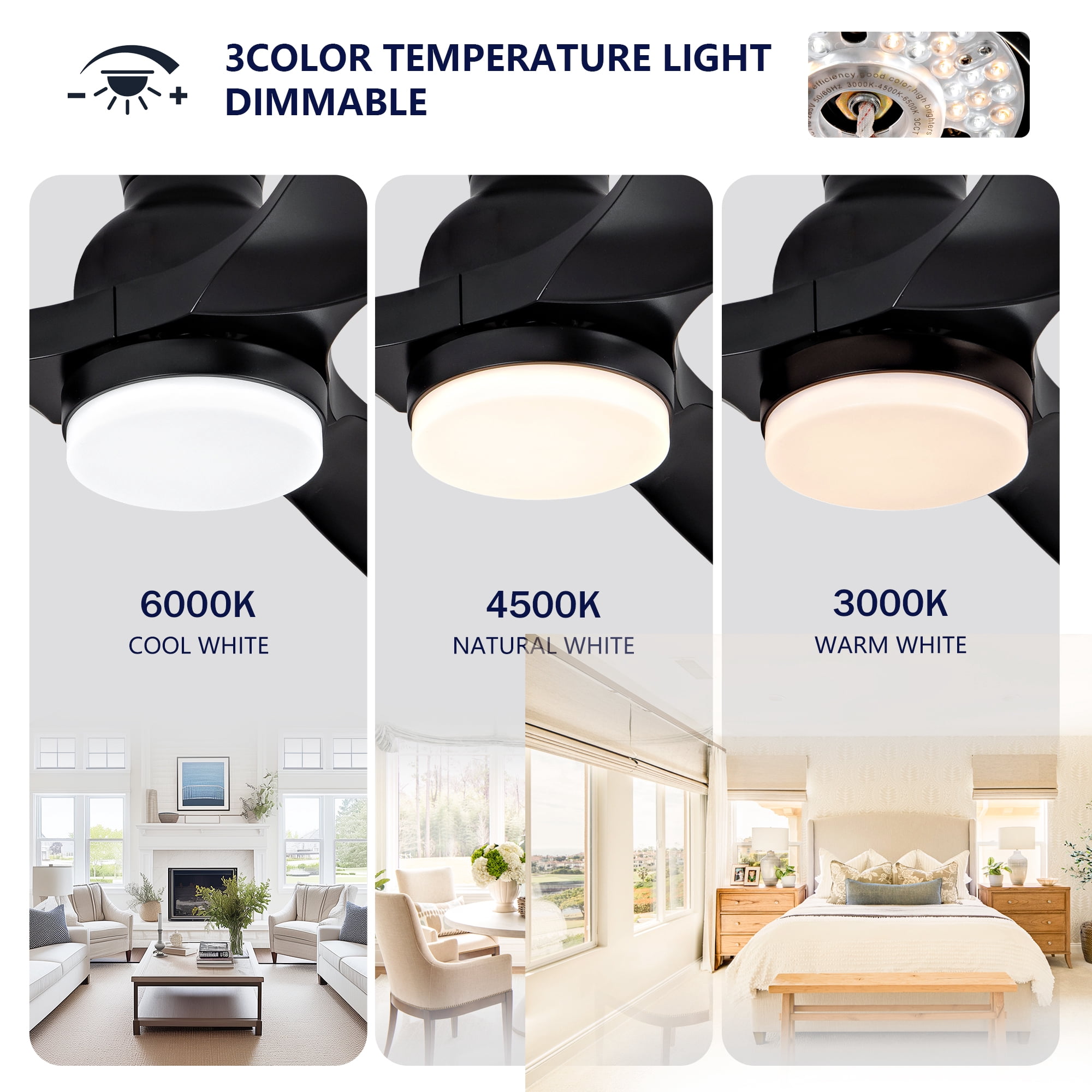 Ceiling Fan with Lights, 42 Inch Flush Mount Remote Control ABS Blades Indoor Ceiling Fan for Bedroom Living Room, Black
