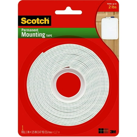 Scotch Permanet Mounting Tape, 1 in. x 125 in, White, 1 Roll/Pack