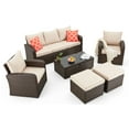 thumbnail image 4 of 6 Pieces Patio Furniture Sets, HOMREST Outdoor Sectional Chair Sofa Cushioned with Coffee Table, Brown, 4 of 7