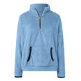 thumbnail image 6 of Gvdentm Polar Fleece Jacket Womens Women Sherpa Fleece Pullover Quarter Zip Long Sleeve Fluffy Soft Sweaters Jacket Plus Size Winter Coats with Pockets Blue,L, 6 of 7