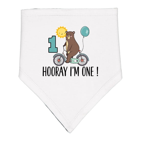 Inktastic 1st Birthday Bear on Bicycle 1 Year Old Baby Bandana Bib