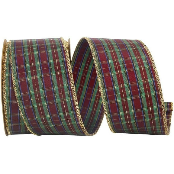 Bright Christmas Tartan Wired Ribbon - 2 1/2" x 20 Yards, Red, Green, Gold, Blue, Bright Plaid, Wreath, Gift Wrap, Bows