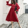 thumbnail image 2 of Vestido plisado de manga acampanada, cuello ancho, cintura alta, línea A, vestido largo de primavera para uso diario y en el trabajo, 2 of 6