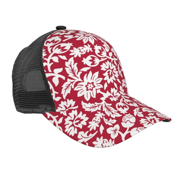 Lsque Red Flowers Printed Trucker Hat - Baseball Cap for Men Women - Breathable Mesh Side, Adjustable Fit - for Casual Wear