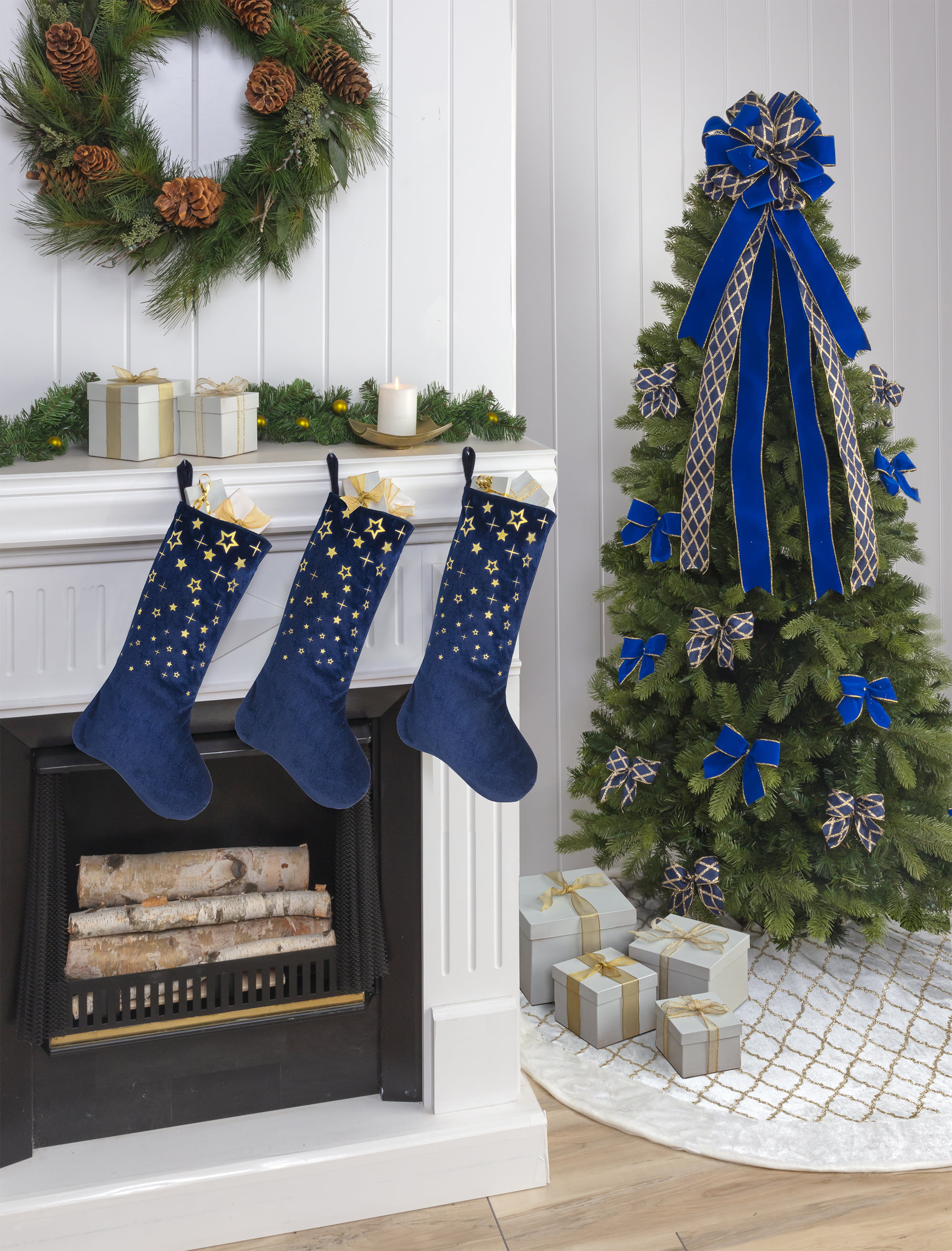 New Traditions - 3-Pack 20 inch Christmas Stockings - Blue Velvet
