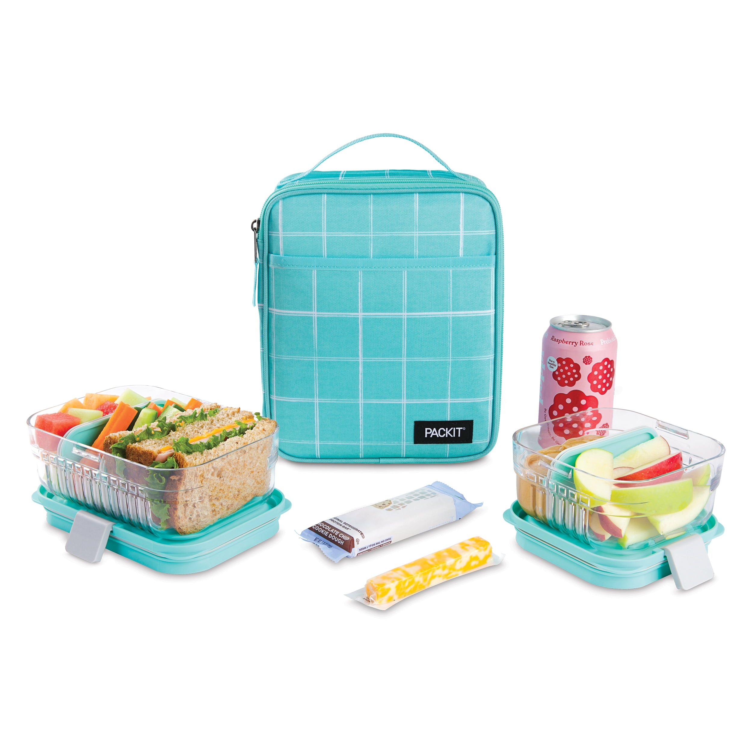 PackIt Freezable, Reusable Upright Lunch Box, Mint Grid