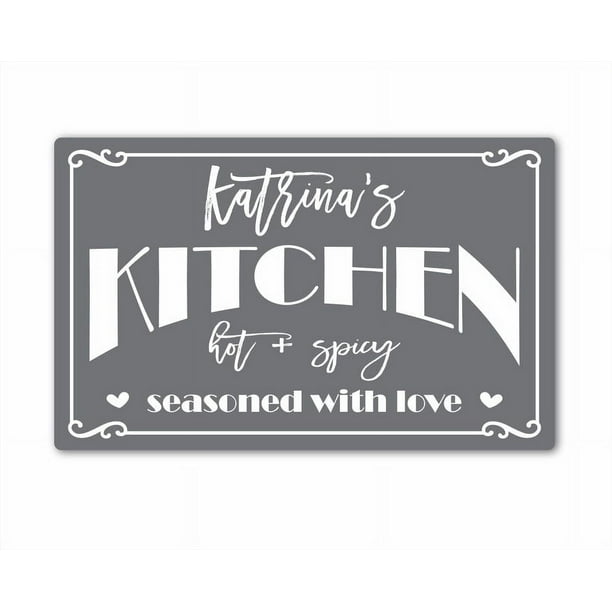 Letrero de cocina picante y sazonado con amor, decoración de cocina, letrero de metal para cocina, letrero de metal, letrero divertido para cocina, letrero de granja, tamaño: 8 x 12 pulgadas