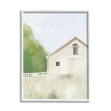 Stupell Industries Abstract Country Field Fenced Farmland Barn Painting White Framed Art Print Wall Art, Design by Amy Hall
