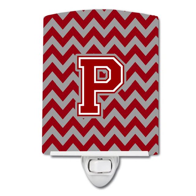 Carolines Treasures CJ1049-PCNL Letter P Chevron Maroon & White Ceramic Night Light