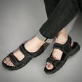 thumbnail image 6 of Lopise men's summer sandals leather casual beach sandals non slip folding resistance black sandals US size 8, 6 of 8