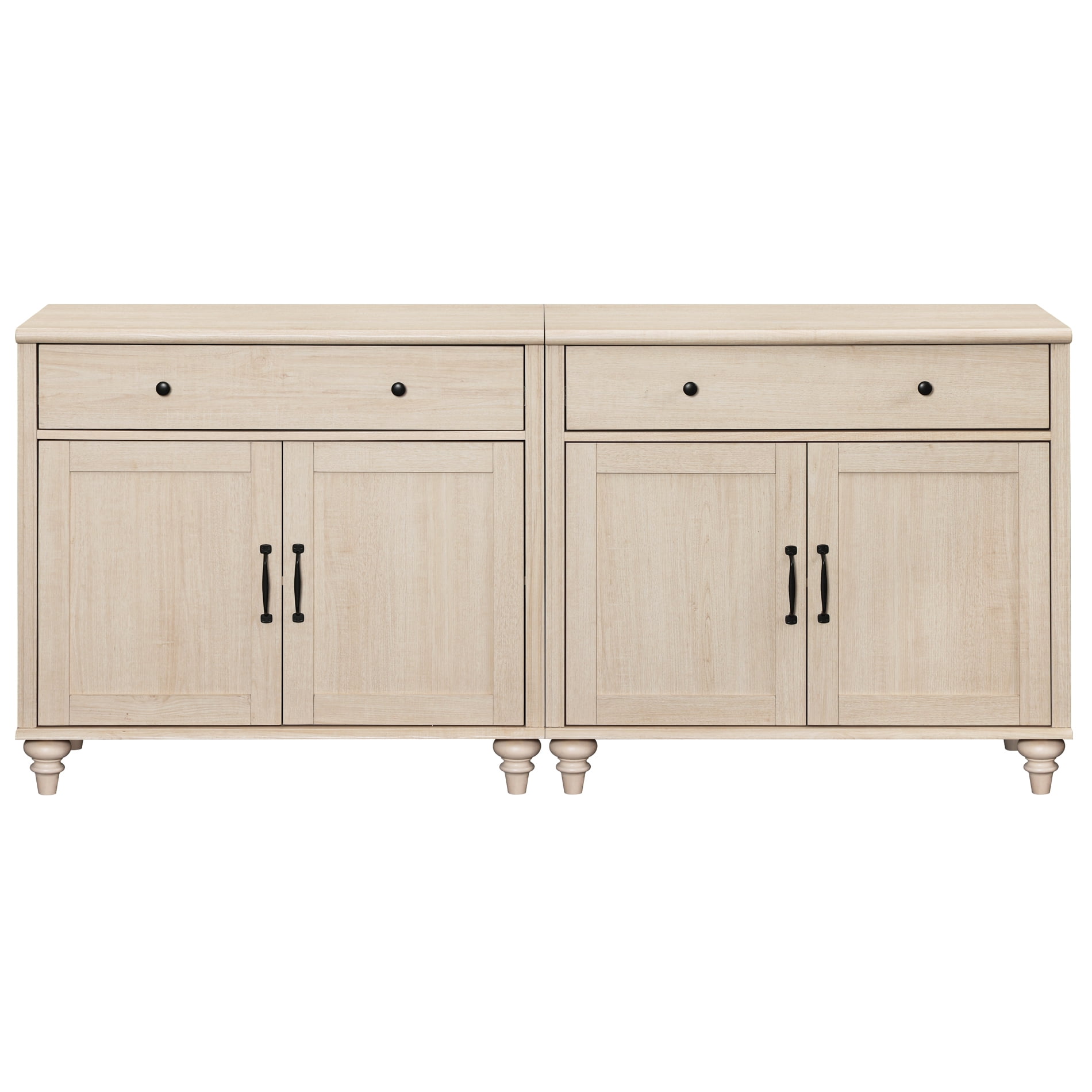 72"H × 68"W Large Farmhouse Wooden Library Bookcase with Ample Storage Cabinet, Freestanding Bookshelf for Living Room, Office & Study Room, Beige
