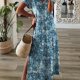 thumbnail image 1 of Vestido Casual De Talla Grande, Vestido Maxi Elástico Mediano Con Dobladillo Dividido, Manga Corta, Cuello En V Y Estampado Gráfico Para Mujer, 1 of 4