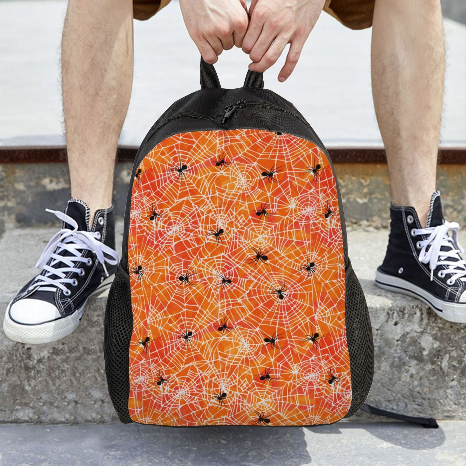 Xecao Spider Print School Backpack with Laptop Compartment Small Travel Laptop Backpack for Women Men Waterproof College Backpack Simple School Bag