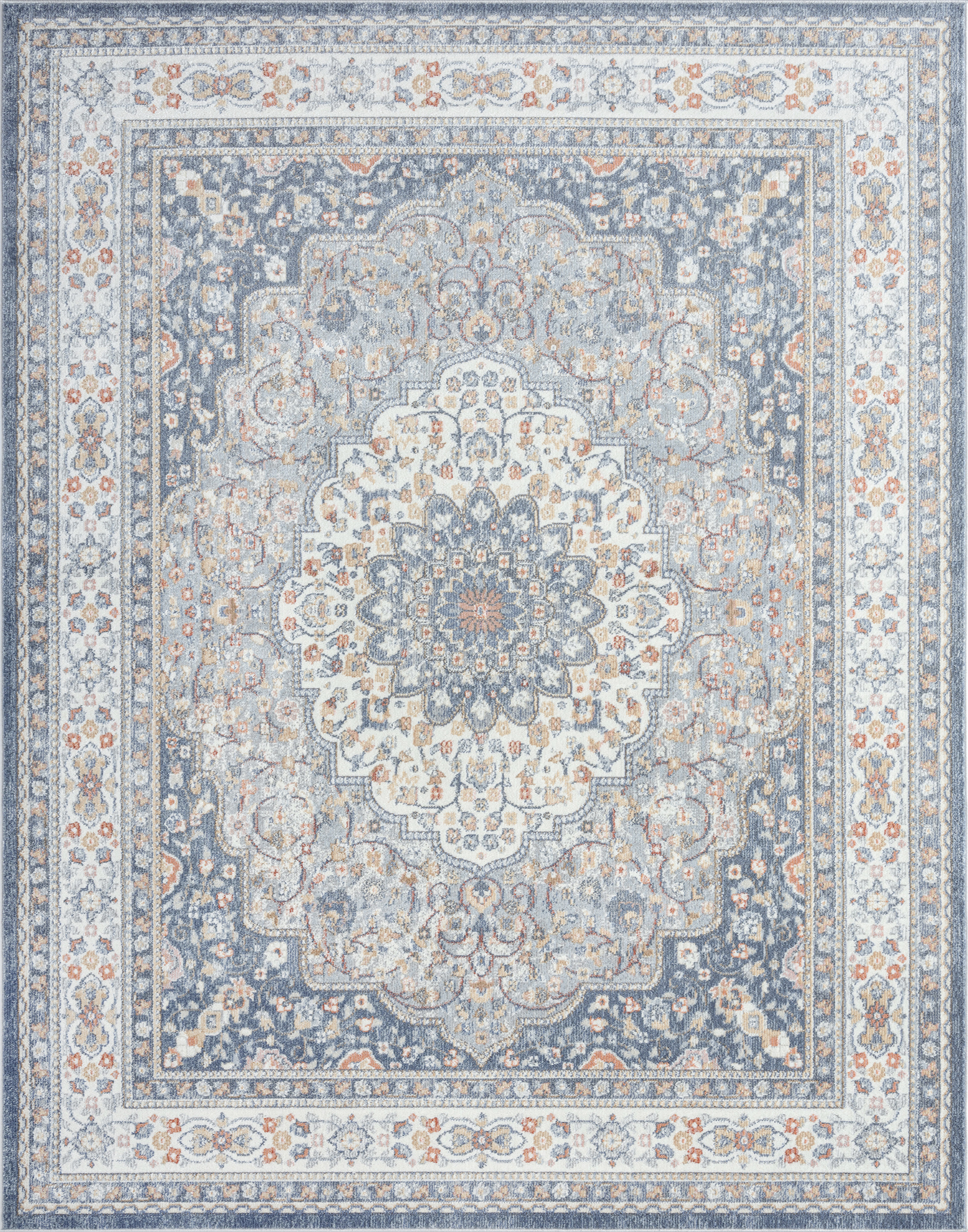 Allure Traditional 5' x 7' Navy and Gray Polypropylene Indoor Area Rug