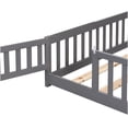 thumbnail image 6 of Twin Size Floor Bed Frame with Safety Door Guardrail, Low Profile Solid Wood Platform Bed with Fence, Gray, 6 of 8