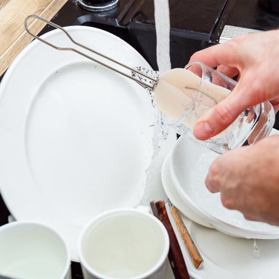 WHAMVOX 3pcs Replaceable Sponge Cleaning Brush Long Stainless Steel Handle Bottle Cup Washing