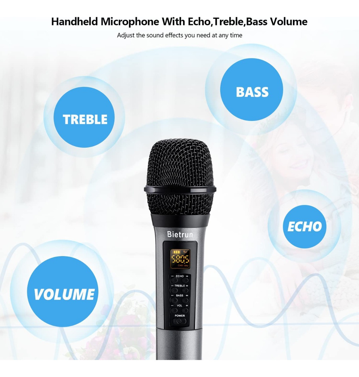 Wireless Microphone, Uhf Metal Dynamic Handheld Karaoke Mic, Rechargeable Receiver (Work 6hs),160ft Range, for Karaoke, Singing, Stage, Wedding, Speech, Karaoke Machine, Speaker, Amplifier, Mixer