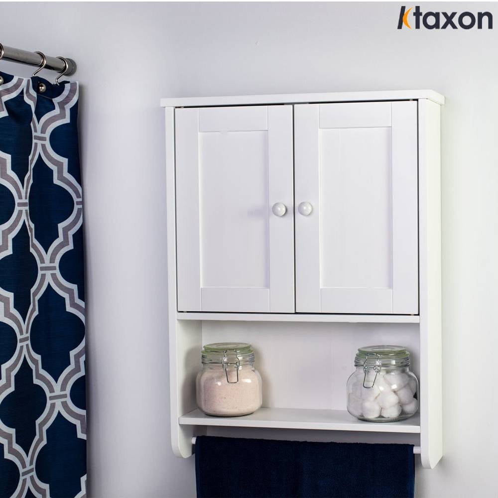 Ktaxon Bathroom Wall Cabinet, Wall Mounted Over the Toilet Storage Cabinet Organizer with Double Doors, 1 Adjustable Shelf, 1 Towel Bar, White
