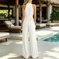thumbnail image 6 of ClodeEU Women's Halter Neck Sleeveless Wide Leg Jumpsuit,Smocked Waist Casual Romper White,Women's Plus L, 6 of 7