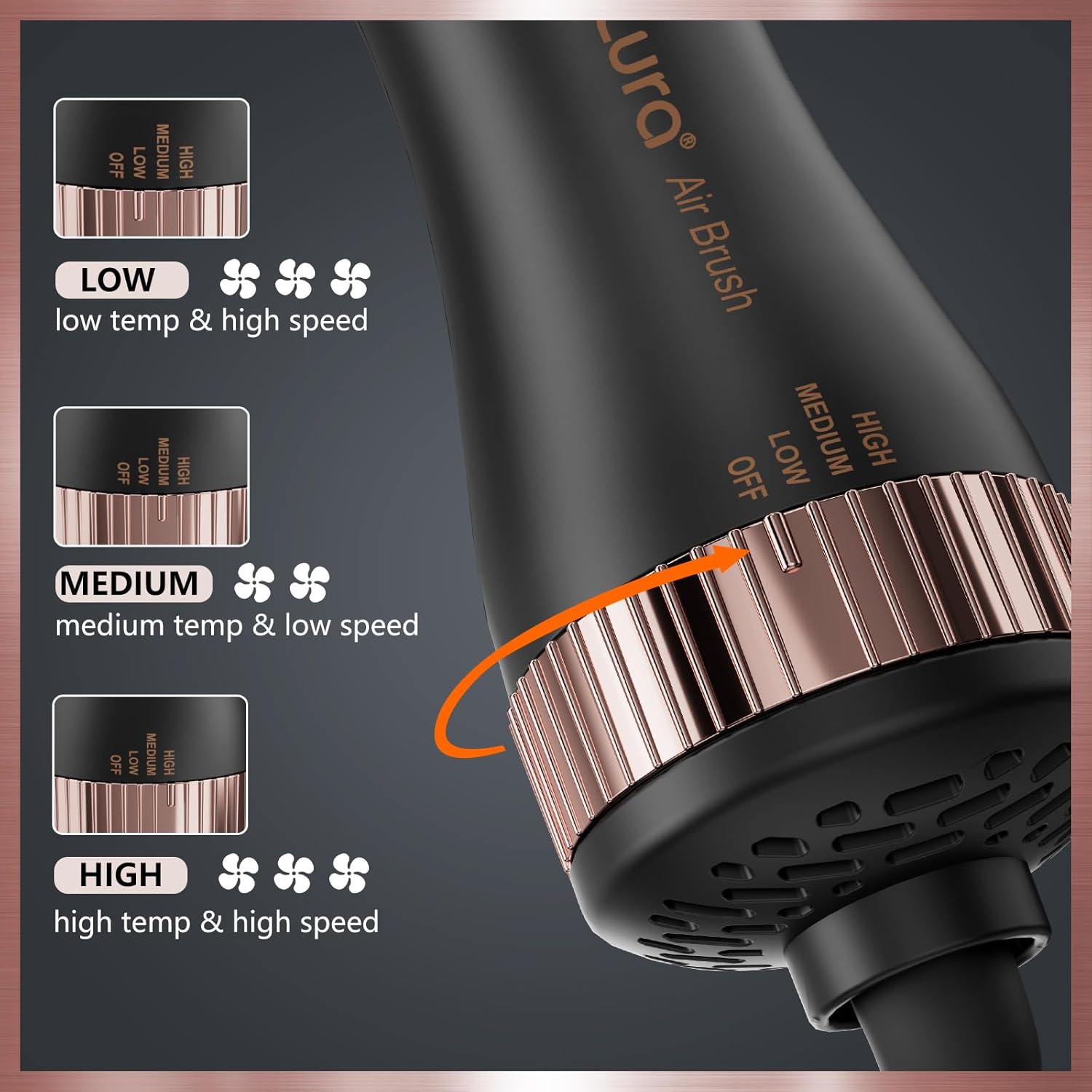 Lura Automatic Dual Voltage Hair Dryer Brush & Volumizer with European Plug,Travel Hair Blow Dryer Brush with Travel Bag Black