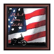 Harley Davidson Gifts for Men and Women, Patriotic Harley Accessories, Harley Davidson Wedding Gifts, American Flag for Harley Riders, "Life is a Journey, Let's Ride" Unique Motorcycle Wall Décor 8551