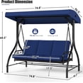 thumbnail image 2 of Pirecart 3 Person Patio Porch Swing Outdoor Converting Swing Glider Hammock with Adjustable Canopy, Cushions, Garden, Yard, Blue, 2 of 7