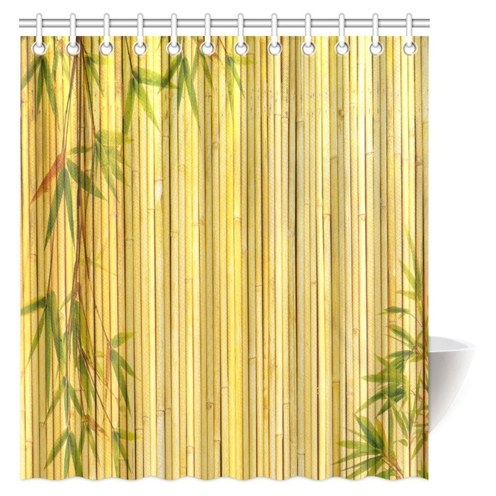 MYPOP Bamboo Shower Curtain, Light Golden Bamboo Background with Tree