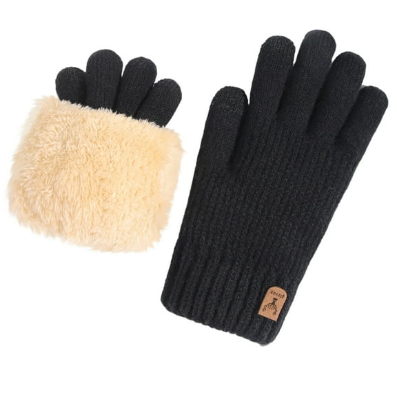 AINIYS Knitted Fleece-Lined Gloves Warm Gloves for Winter Cold Weather Outdoor Use & Stylish Accessory Black Free Size