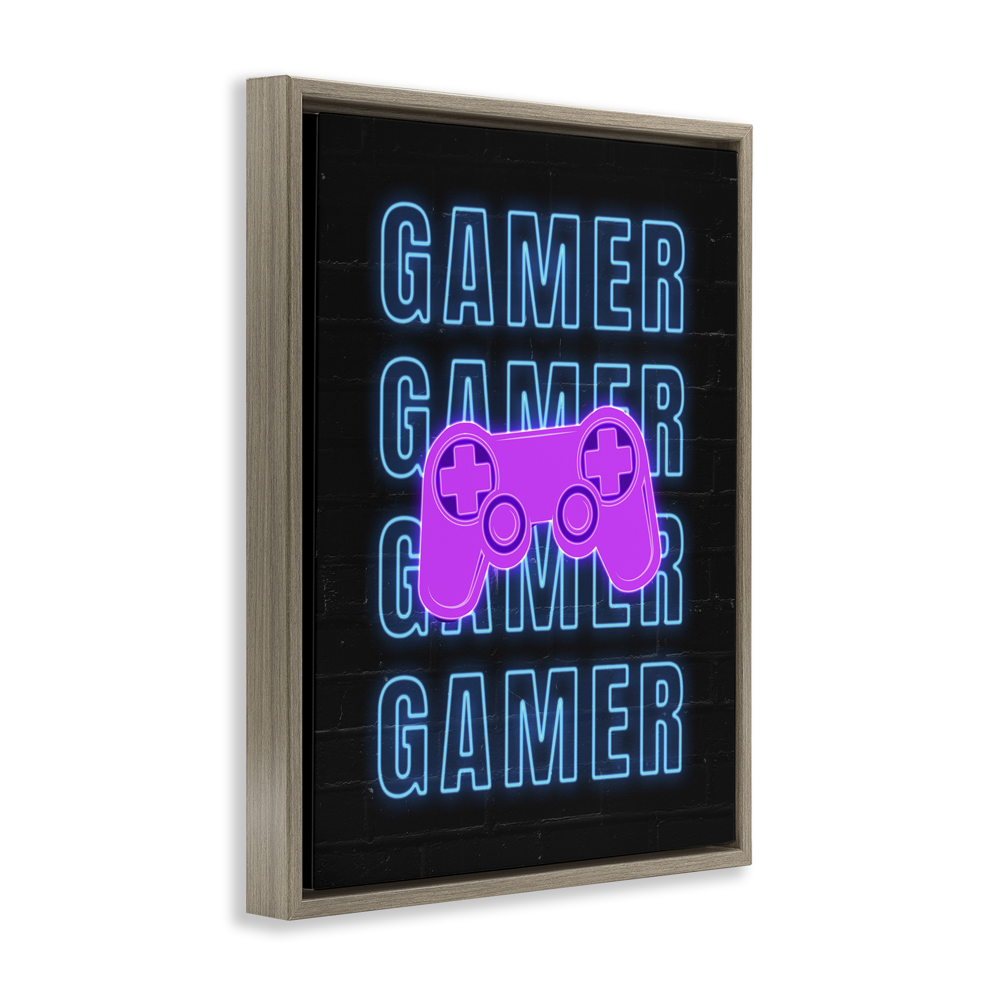 Stupell Industries Neon Gamer Words Typography Painting Brown Floater Framed Art Print Wall Art, 17 x 21