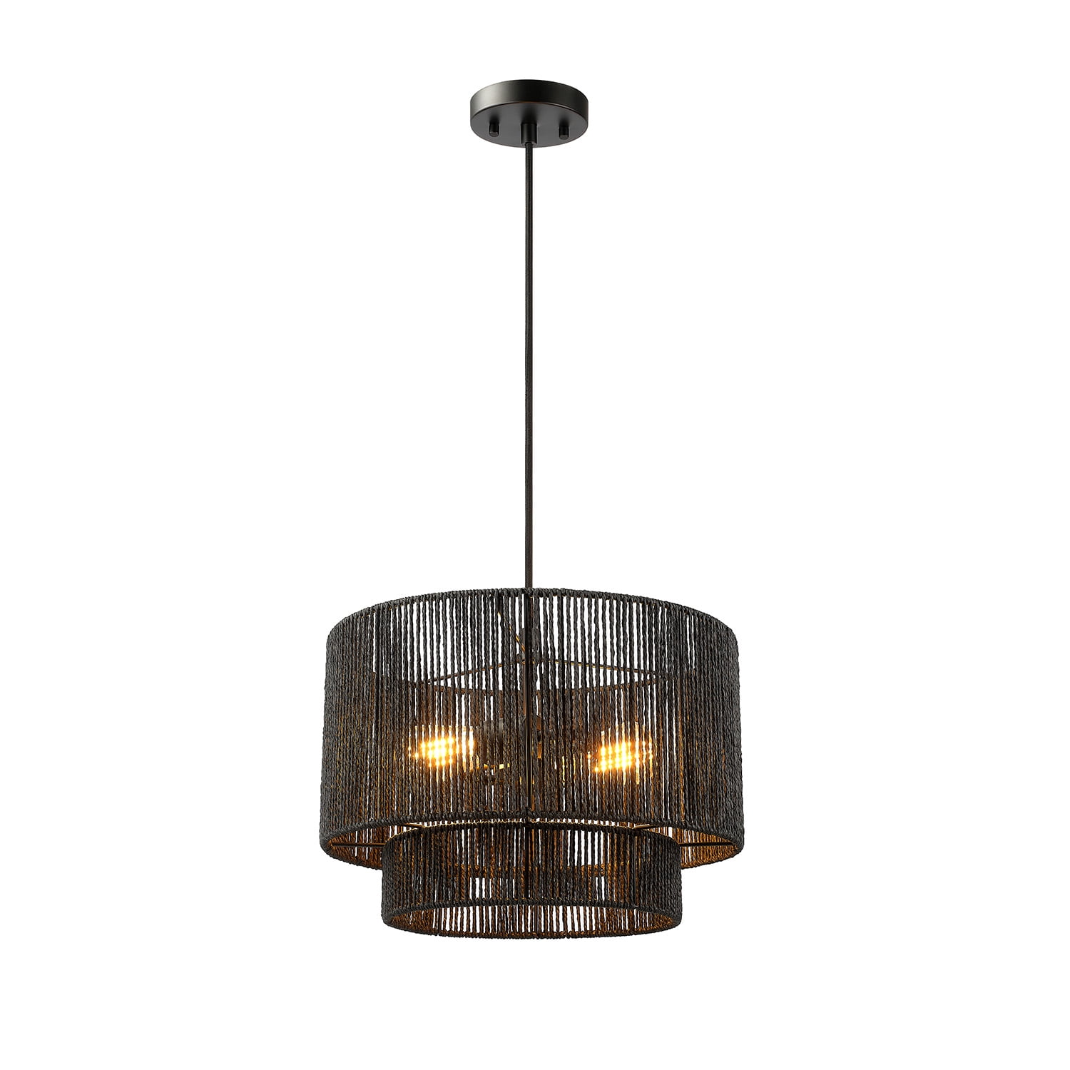 Globe Electric 2-Light Matte Black Pendant Light with Black Paper Twine Shade