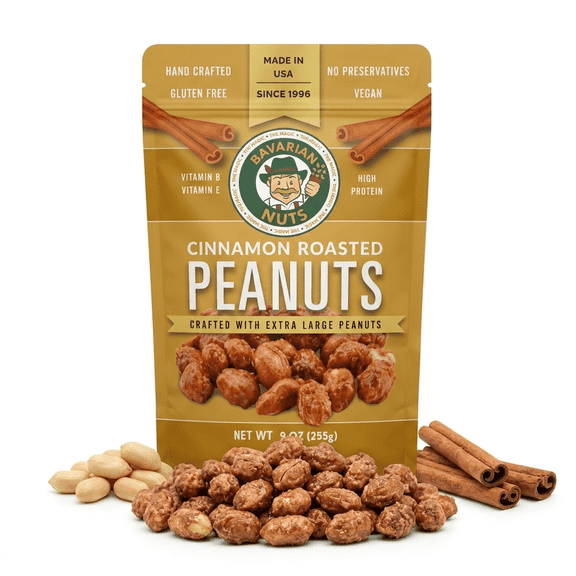 Magic Bavarian Nuts - Cinnamon Roasted PEANUTS, 9oz., Vegan, Gluten-Free