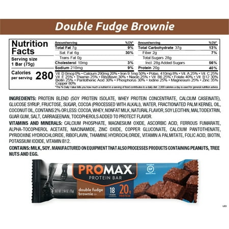 Promax Protein Bar, Double Fudge Brownie, 20g Protein, 12 Ct