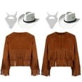 thumbnail image 5 of iiniim Girls Cowboy Cowgirl Halloween Costume Wild Western Sheriff Tassels Fringe Coat with Bandana Hat Outfits Brown&White 10, 5 of 7