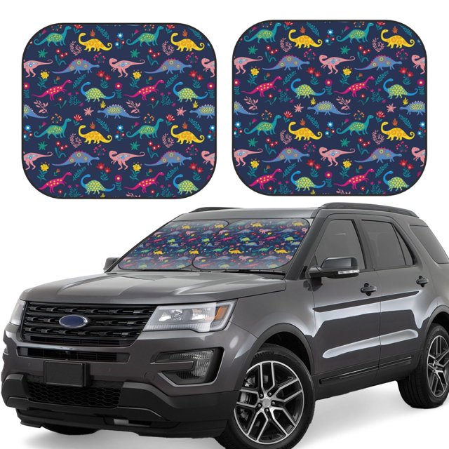 Balery Dinosaur Flowers Parasol para parabrisas de coche de 2 piezas | Parasol plegable para parabrisas delantero de coche para la mayoría de sedanes-Small