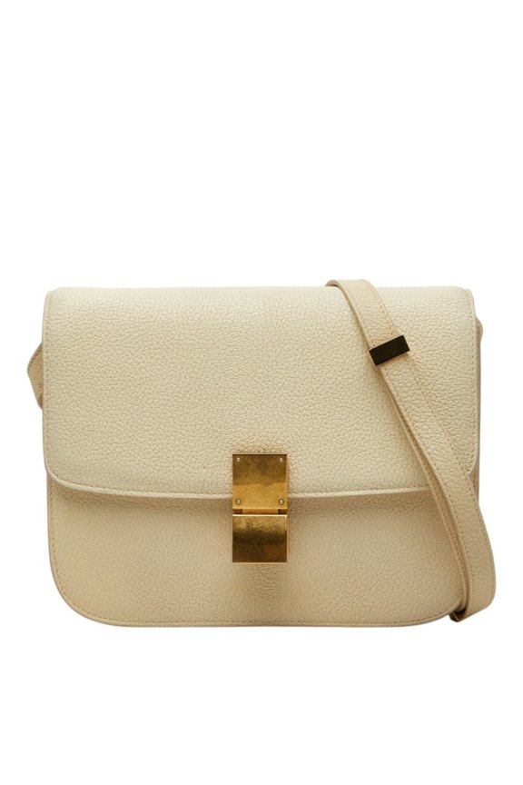 Pre-Owned Celine Classic Box Medium Shoulder Bag, Ivory Leather, Women's.