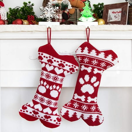 Extra Large Outdoor Christmas Decorations GEX 19” New Knitted Christmas Stockings Extra Large Ornament Decorations for Family Holiday Season Decor Christmas Bags Christmas Parent Child Cute Bone One Claw ()