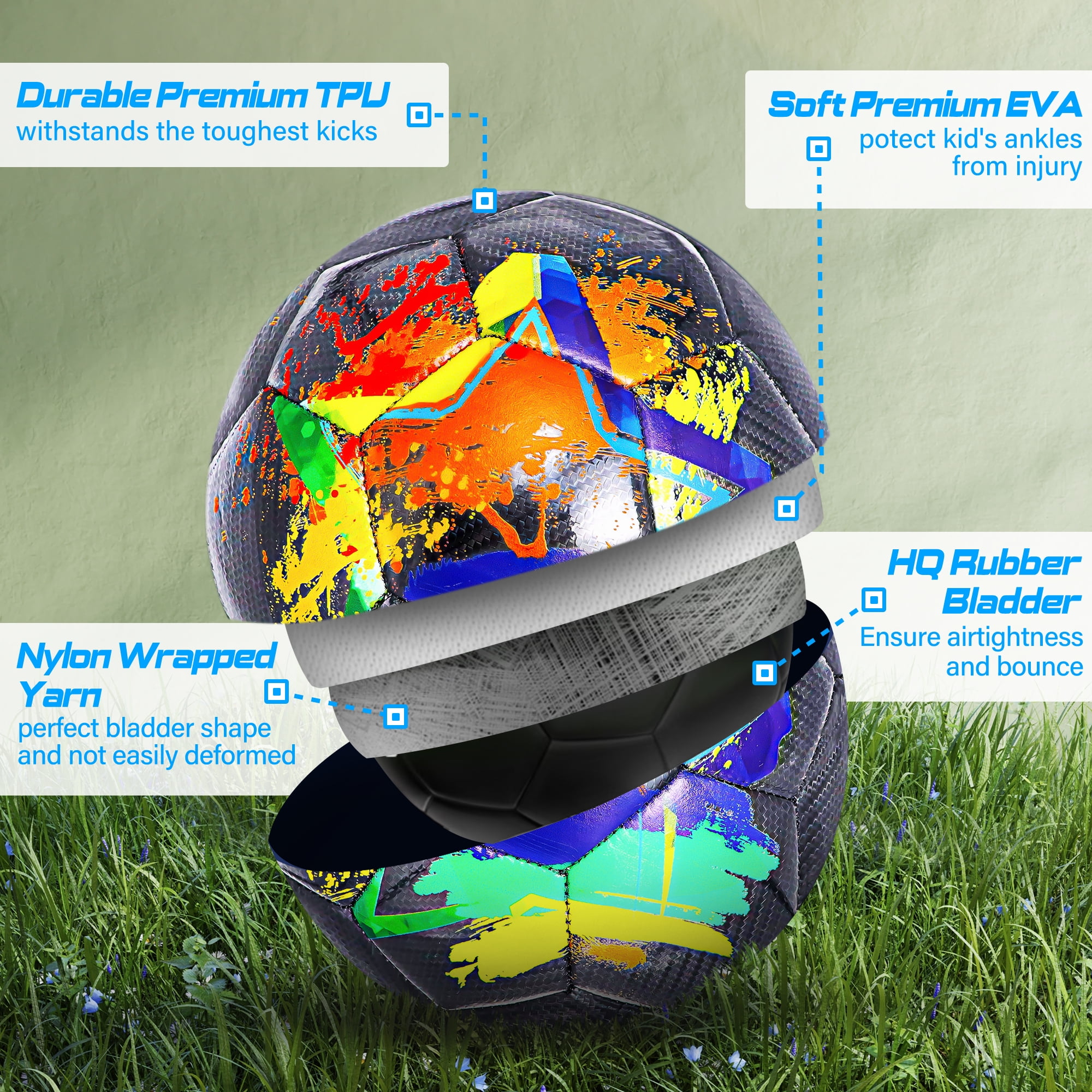 Champhox Soccer Balls Size 4 for Kids Durable Long-Lasting Construction Soccer Balls for Kids Teens Aged 4-6 6-8 8-12 Boys Girls Youth Soccer Players Skill Practicing Training Gifts Black
